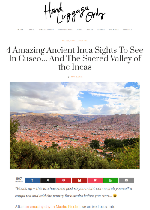 4 AMAZING ANCIENT INCA SIGHTS TO SEE IN CUSCO… AND THE SACRED VALLEY OF THE INCAS – HAND LUGGAGE ONLY – 05.24