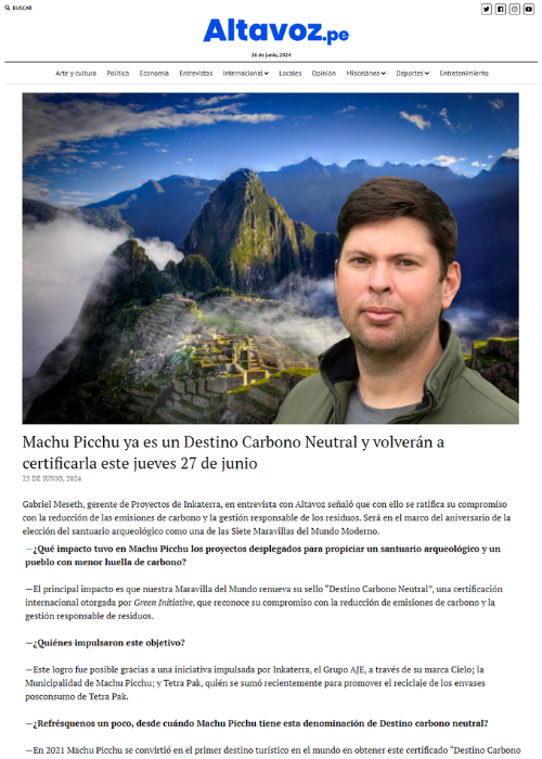 MACHU PICCHU YA ES UN DESTINO CARBONO NEUTRAL Y VOLVERÁN A CERTIFICARLA ESTE JUEVES 27 DE JUNIO – ALTAVOZ – 06.24