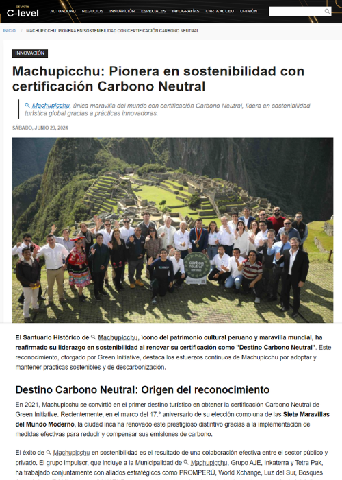 MACHUPICCHU: PIONERA EN SOSTENIBILIDAD CON CERTIFICACIÓN CARBONO NEUTRAL – REVISTA C