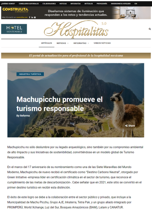 MACHUPICCHU PROMUEVE EL TURISMO RESPONSABLE – HOSPITALITAS – 07.24