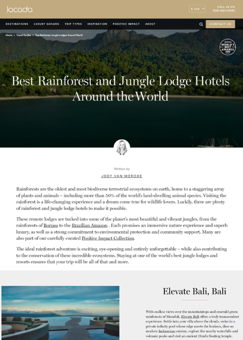 BEST RAINFOREST AND JUNGLE LODGE HOTELS AROUND THE WORLD – JACADA TRAVEL BLOG – 07.24