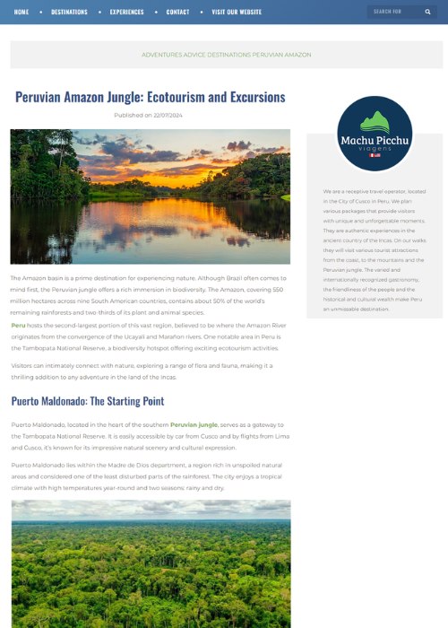 PERUVIAN AMAZON JUNGLE: ECOTOURISM AND EXCURSIONS – VIAJES MACHU PICCHU – BLOG – 07.24