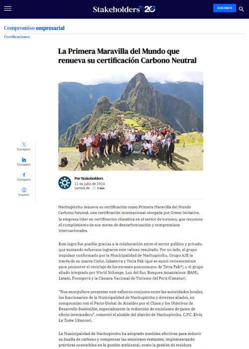 LA PRIMERA MARAVILLA DEL MUNDO QUE RENUEVA SU CERTIFICACIÓN CARBONO NEUTRAL – STAKEHOLDERS – 07.24