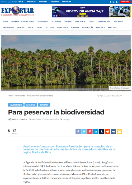 PARA PRESERVAR LA BIODIVERSIDAD – REVISTA EXPORTAR – 08.24