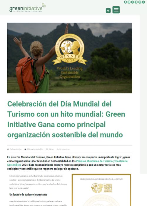 CELEBRACION DEL DÍA MUNDIAL DEL TURISMO CON UN HITO MUNDIAL: GREEN INITIATIVE GANA COMO PRINCIPAL ORGANIZACIÓN SOSTENIBLE DEL MUNDO – GREEN INITIATIVE – 09.24