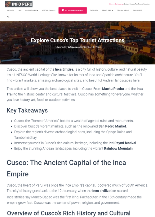 EXPLORE CUSCO’S TOP TOURIST ATTRACTIONS – INFO PERU – 09.24