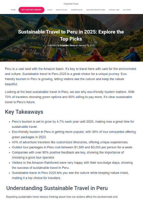 SUSTAINABLE TRAVEL TO PERU IN 2025: EXPLORE THE TOP PICKS – ORQUIDEA.NET – 01.25