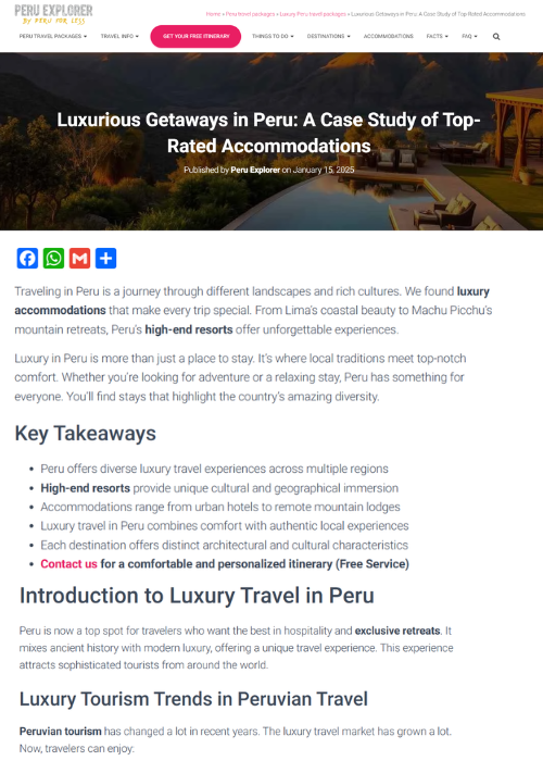 LUXURIOUS GETAWAYS IN PERU: A CASE STUDY OF TOP